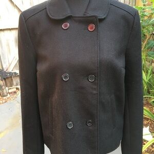 Divided Black Polyester Blend Double Breasted Short Jacket Size 8